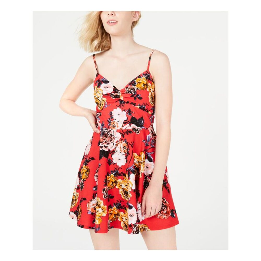 TRIXXI Womens Fit + Flare Mini Dress Spaghetti Strap Sweetheart Neckline Party